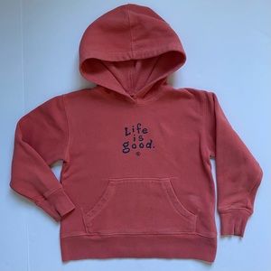 Life Is Good Hoodie Size 2T 3T Orange Red Logo Sweatshirt Pullover Embroidery